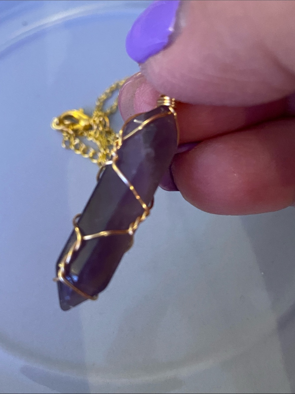Gold Chain Necklace with Purple Amethyst Pendant
